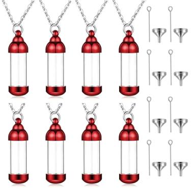 Imagem de weikui Colar de frasco de vidro, conjunto de 8 colares de urna de recipiente de vidro de aço inoxidável para joias de cremação de cinzas, suporte de cinzas, pingente memorial, 43x12mm, Aço inoxidável