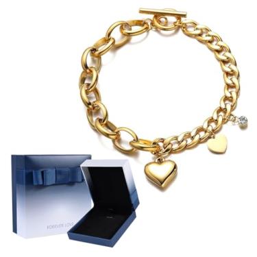 Imagem de FLORA PULSEIRA OURO FEMININOS PULSEIRA FOLHEADO A OURO 18K PINGENTE CORAÇÃO CONJUNTO DE PRESENTE (Caixa 2)