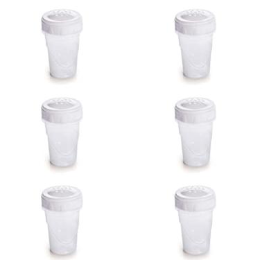 Imagem de Kit 6 Saleiro Portal Sal Plástico Branco 90ML Transparente 004639 PLASUTIL