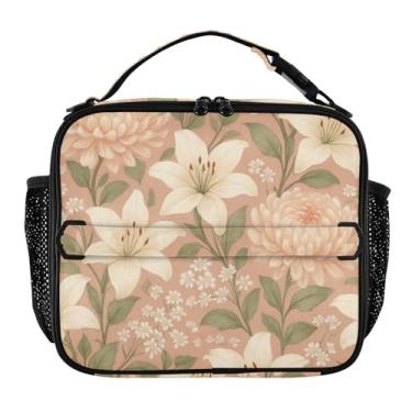 Imagem de Joisal Lancheira de flores de crisântemos rosa para mulheres, meninas, lancheira masculina e infantil, lancheira para trabalho, bolsa térmica para meninos