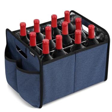 Imagem de OPUX Sacola de vinho com 12 garrafas, caixa de transporte de vinho dobrável com divisórias para movimento, suporte de vidro dobrável para armazenamento de garrafa de licor, caixa de armazenamento de