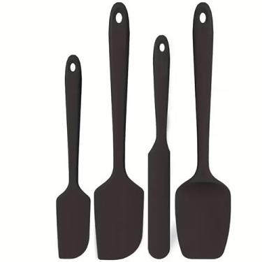 Imagem de Conjunto de espátulas de silicone com 4 peças, panelas antiaderentes resistentes ao calor, utensílios de cozinha de grau alimentício, durável e fácil de limpar - preto