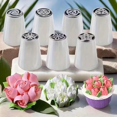 Imagem de Conjunto de 7 bicos de tubulação de aço inoxidável, ferramentas de decoração de bolo, dicas de gelo, decoração de cupcake, acessórios de panificação