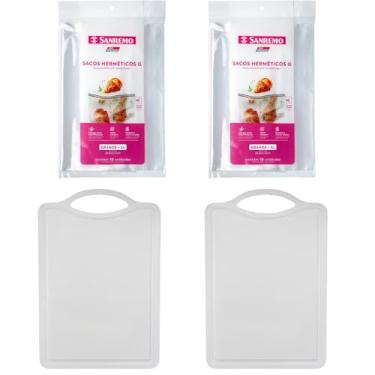 Imagem de Conjunto de 2 Tábua Branca Plástica de Corte para Alimentos + 2 Saco Hermetico Transparente 3 Litros