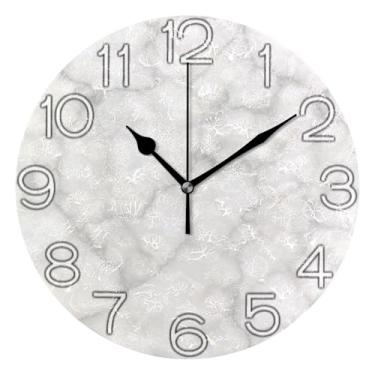 Imagem de GAIGEO Relógio de parede analógico decorativo redondo sem tique-taque silencioso relógio de cozinha rústico, retro moderno art déco decoração de parede branco cinza textura minimalista, 25 cm