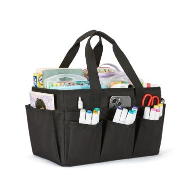 Imagem de JOSIVIKY Sacola artesanal, organizador de arte, organizador de suprimentos de limpeza, bolsa de transporte com alça para multiuso, organizador para animais de estimação, Preto escuro