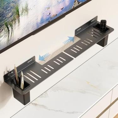 Imagem de Suporte de barra de som, suporte de parede de aço resistente com 2 caixas de armazenamento, suporte universal para TV Sound Bar serve para a maioria das barras de som de até 22,7 kg, suporte de barra