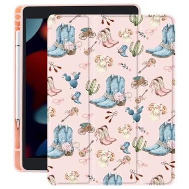 Imagem de CozyNestCY Capa para iPad 10,9 polegadas 10Th Preppy Girl capa estética para iPad cacto botas concha transparente traseira bonita adorável capa ocidental auto hibernar/despertar suporte de lápis à