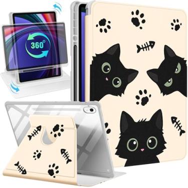 Imagem de Uppuppy Capa inteligente para Samsung Galaxy Tab S9/S9 FE/S10/S10 FE/S10 Lite de 11 polegadas - suporte giratório de 360 graus com suporte para lápis para mulheres e meninas, gatos pretos para tablet