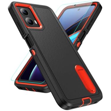 Imagem de Capa compatível com Motorola Moto G 5G 2024 com protetor de tela, capa resistente à prova de choque e à prova de quedas, capa protetora de grau militar para Moto G 5G 2024, preto laranja