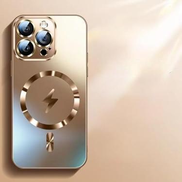 Imagem de Capa de telefone compatível com iPhone 16 Pro Max compatível com MagSafe Capas de proteção magnética à prova de choque (dourada)