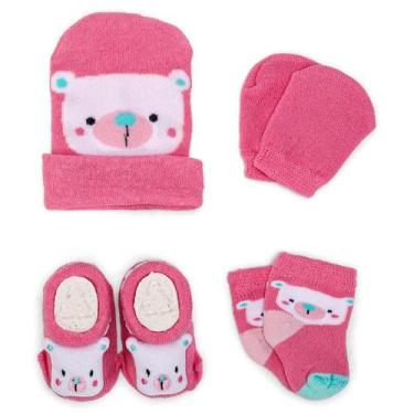 Imagem de Kit Bebê Touca Meia Luva e Pantufa Recém Nascido Menina Saída Maternid