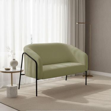 Imagem de Sofá 2 Lugares Namoradeira Stella Base Industrial Alta Preta Bouclê D03 - D`rossi Cor Pistache