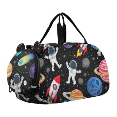 Imagem de Bolsas de viagem com flores amarelas e azuis claras, para viagem e fim de semana, bolsa esportiva para meninos e danças, Lindos astronautas de planetas espaciais, Clássico