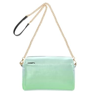 Imagem de Joitme Bolsa feminina elegante azul verde pálido gradiente bolsa transversal para celular linda alça de corrente bolsa de ombro de couro PU