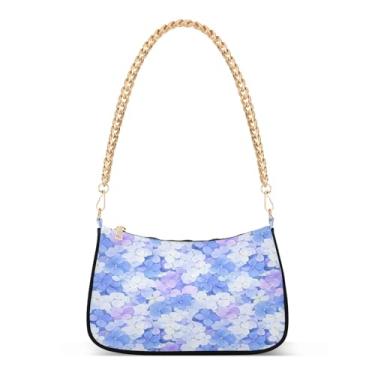 Imagem de Bolsa de ombro de corrente branca com pétalas coloridas, roxa, azul, branca, bolsa feminina Hobo com grande capacidade, bolsa clutch elegante para todos os dias ou à noite