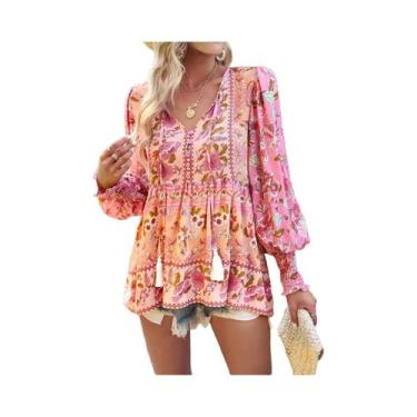 Imagem de Blusa Casual De Outono Para Mulheres plus Size Com Estampa, Decote Em 