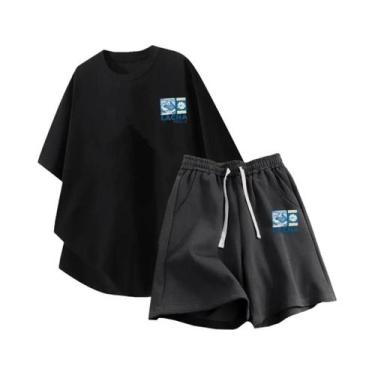 Imagem de Conjunto Casual Masculino Tamanho Grande M-8XL Camiseta Solta E Shorts