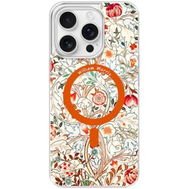Imagem de Berkin Arts Compatível com iPhone 16 Pro, capa transparente e compatível com Magsafe, com intrincados ornamentos florais rosa (amor de William Morris)