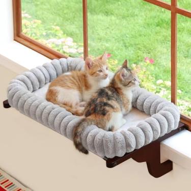 Imagem de Zakkart SnugCloud Poleiro de janela para gatos com reforço de 4 lados - Rede ortopédica para peitoril da janela - Estrutura de madeira maciça e metal - Assento de janela para animais de estimação