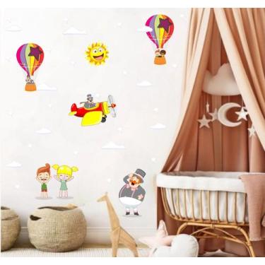 Imagem de adesivo parede mundo bita aviador balão decoração infantil desenho ani