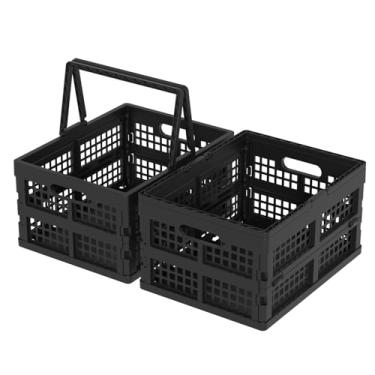 Imagem de Qqbine 2 pacotes de caixas de armazenamento dobráveis com alças, caixa de armazenamento dobrável de plástico de 16 L