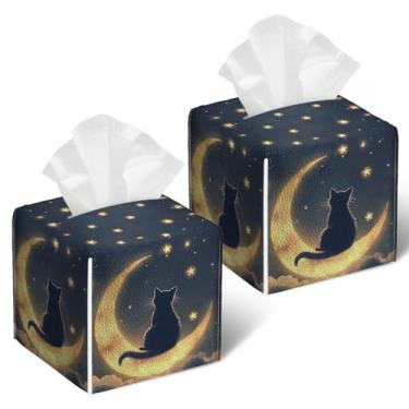 Imagem de Capa de caixa de lenços de papel facial quadrada para gatos de noite estrelada, 2 peças, suporte de caixa de lenços de papel, organizador de cubos para banheiro, quarto, mesa, escritório