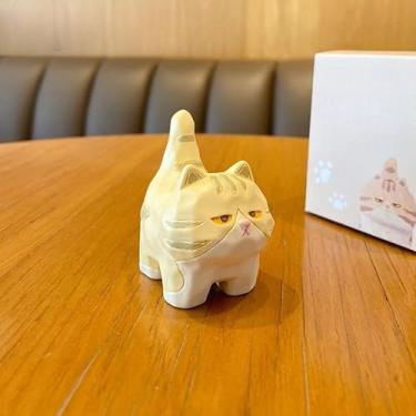 Imagem de Estatuetas de resina de gato em pé estilo madeira - enfeites de mesa criativos fofos, detalhes de decoração de casa para amantes de gatos (estilo1)