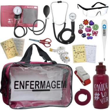 Imagem de Kit Enfermagem Transparente Academico Aparelho Pressao Bolsa Estetocóp