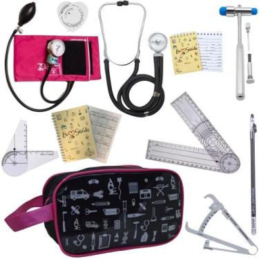 Imagem de Kit Fisioterapia Necessaire Estampada Goniometro Martelo Buck Fita Imc