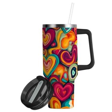 Imagem de ATTX Copo colorido de 850 g com alça, copo de aço inoxidável a vácuo de parede dupla com palha, caneca de café de viagem isolada #282