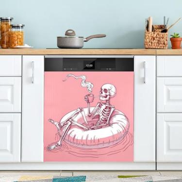 Imagem de xigua Capa de ímã de esqueleto engraçado para lava-louças, adesivos magnéticos decorativos antiarranhões para painel de geladeira e lava-louças, decoração personalizada de cozinha doméstica 58 x 66 cm