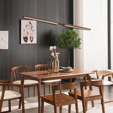 Imagem de Lustre de madeira com LED, luminária pendente criativa para sala de estar, ilha de cozinha, com luz regulável por controle remoto, ideal para sala de jantar, escritório, mesa de jantar e ilu