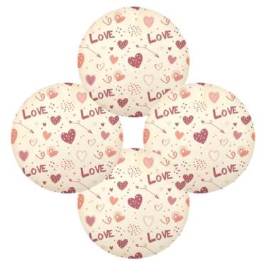 Imagem de Wassud Jogo americano conjunto de 4 tapetes de mesa redondos com tema de amor para cozinha e jantar tapetes laváveis resistentes ao calor decoração de mesa 39 cm