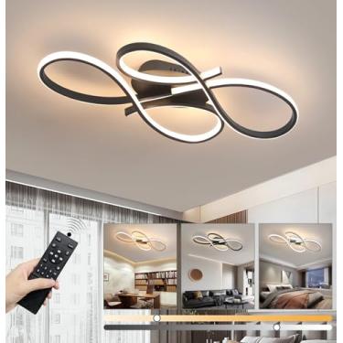 Imagem de Luminária de teto moderna em LED com intensidade regulável e controle remoto para sala de estar, sala de jantar, quarto e cozinha (preta, 60 cm de comprimento).