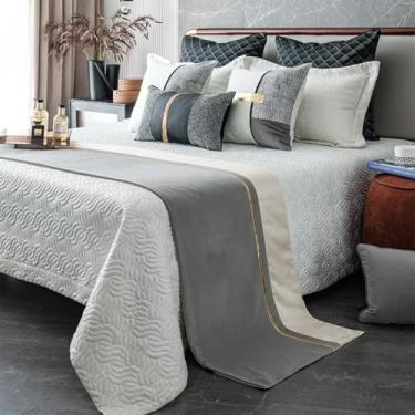 Imagem de HSTANGKY Lençol de cama de hotel Camas de cama Luxuosas Cores Sólidas Colchas Decorativas Anti-rugas Protetor de Cama Resistente à Cor Toalha de pé - Cinza||50 x 180 cm para cama de 1,2 m