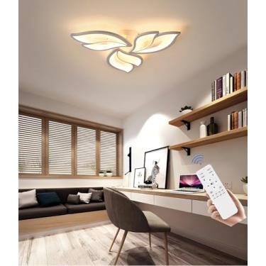 Imagem de Luminária de teto LED moderna com controle remoto e intensidade ajustável, ideal para sala de estar, quarto e sala de jantar. Design criativo em formato de pétala para decoração de interiore