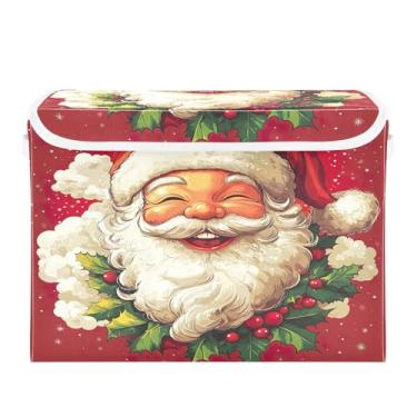 Imagem de SEHANY Linda caixa de armazenamento de Papai Noel de Natal com tampas e alças, organizador de cestas de armazenamento de tecido dobrável, caixas de armazenamento de cubos grandes para roupas, cobertor