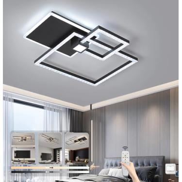 Imagem de Luminária de teto LED moderna e regulável para sala de estar, luminária de teto quadrada criativa em acrílico preto, lustre para sala de jantar, quarto, cozinha ou ilha (63 cm de comprimento