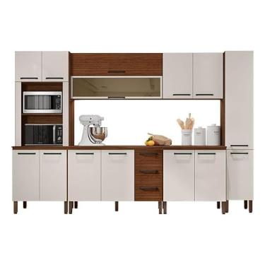Imagem de Cozinha Modulada Ametista Composição 2 Nogueira Off White Ripado - Kits Paraná