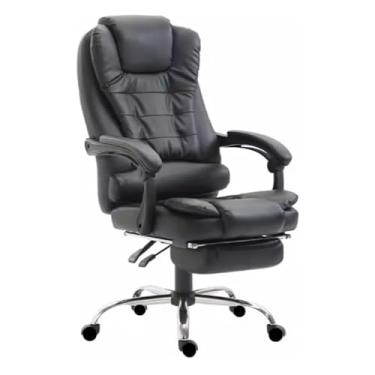 Imagem de Cadeira Presidente com Pontos de Massagem e Apoio para Pé - Couro Sintético, Ideal para Escritório ou Descanso em Casa, Conforto Prolongado(Preto)