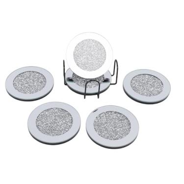 Imagem de Depisuta Porta-copos Espelhados de Vidro de 6 Unidades, Porta-copos Redondo de 4 Polegadas Com Suporte, de Cristal de Vidro para Mesa de Centro, Decoração de Casa, Proteção de (Prata)
