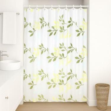 Imagem de Cortina Box para Banheiro em Plástico Impermeável, Multiuso com Ganchos (Folhas)