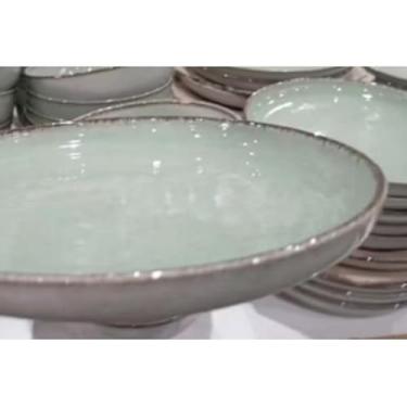Imagem de Prato Moderno de 100% Porcelana – Ideal para Refeições Domésticas e Jantares com Convidados (Prato raso verde Pérola 27 cm)