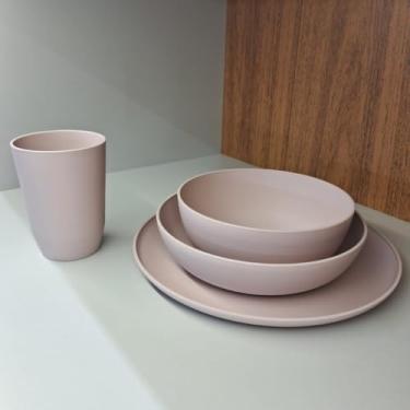 Imagem de Kit 4 Peças de Utensílios de Mesa – Prato Raso, Fundo, Bowl e Copo, Ideal para Dia a Dia e Refeições Domésticas (ROSA CHÁ)