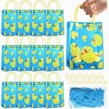 Imagem de Gaillty 24 conjuntos de sacos de presente de pato amarelo com clipes e ráfia de borracha suprimentos de festa de pato plástico sacos de doces para waddle it Be Gender Revelar chá de bebê suprimentos