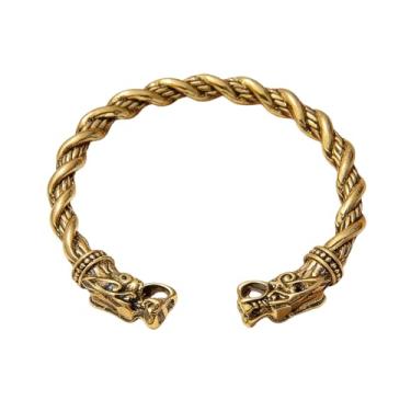Imagem de Pulseira Viking para homens, pulseira vintage prata aberta torcida, anéis de braço odin nórdico ajustável com design de cabeça de lobo, joias de guerreiro medieval, acessórios viking para decoração de