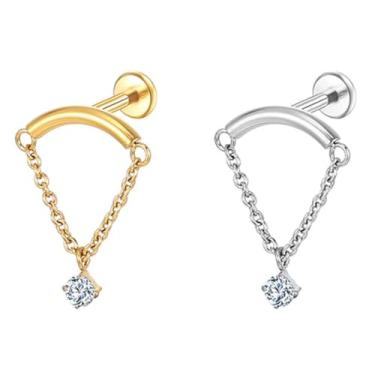 Imagem de LOMISS PIERCING LABRET AÇO CIRÚRGICO PVD BARRA CURVO COM CORRENTE/ZIRCÔNIA 1,2X8mm (AÇO)