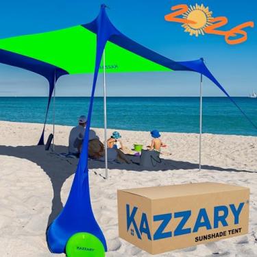 Imagem de KAZZARY Barraca de Praia, Upf50+ 7,5X7, Toldo de Proteção Solar com Sacos de Areia, 4 Postes de Estabilidade, Estacas de Solo, Pá de Areia com Disco Voador. Abrigo de Proteção Solar Leve, 7 Pés de Alt