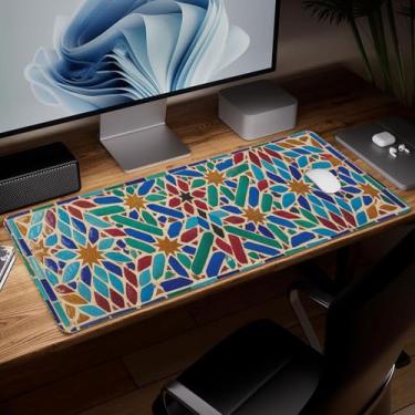 Imagem de Tapete de mesa boêmio de couro, mouse pad de arte colorida grande teclado de computador para jogos, protetor e capa à prova d'água, tapete decorativo de couro PU para laptop, decoração de casa, 25,4 x